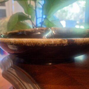 1960s Hull Pottery Divided OVEN PROOF Oval Baking Serving Dish Brown Drip Glaze